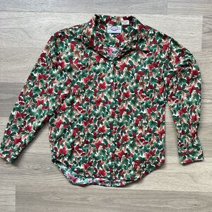 Conversation Pieces Top Women Small Christmas Holly Mistletoe Cotton Button Up